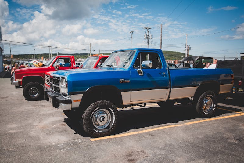 pick trucks lined up at the parking lot
