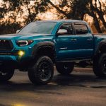 a huge blue pickup truck