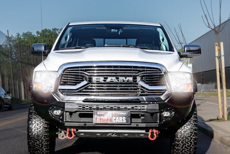 a white Ram pickup truck